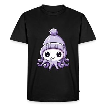 Poulpe Hiver Animal Mignon Bande Dessinée - T-shirt Premium bio Homme - noir - Devant - Nico (187cm)