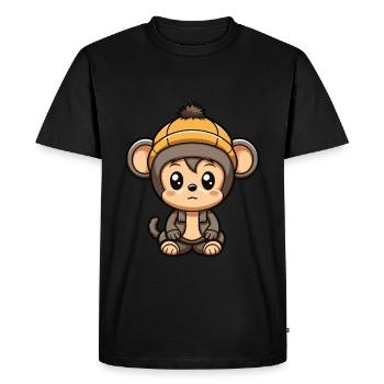 Monkey Winter Animal Cute Comic - Men's Premium Organic T-Shirt - black - Front - Nico (187cm)