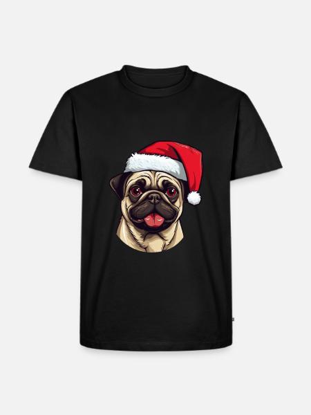 Pug Dog Pug Christmas Head - Men's Premium Organic T-Shirt - black