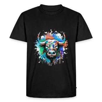 Tête de taureau Portrait Animal Taureau Coloré - T-shirt Premium bio Homme - noir - Devant - Nico (187cm)