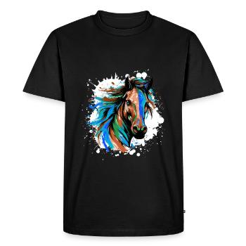 Portrait De Tête De Cheval Coloré - T-shirt Premium bio Homme - noir - Devant - Nico (187cm)