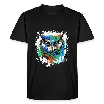 Portrait de tête de hibou coloré - T-shirt Premium bio Homme - noir - Devant - Nico (187cm)