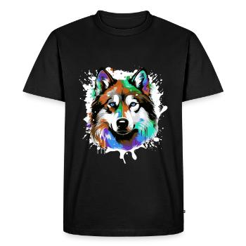 Husky Dog Head Portrait Colorful - Men's Premium Organic T-Shirt - black - Front - Nico (187cm)