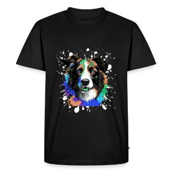 Border Collie Dog Head Portrait Colorful - Men's Premium Organic T-Shirt - black - Front - Nico (187cm)