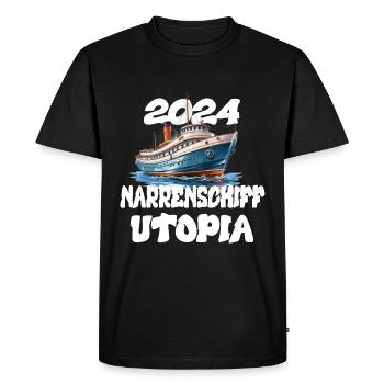 L’Utopie de la Nef des Fous, citation de Franz Josef Strauss - T-shirt Premium bio Homme - noir - Devant - Nico (187cm)