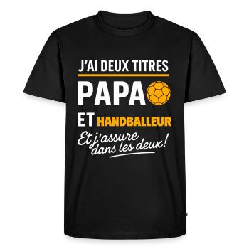 2 titres papa et handballeur Handball - T-shirt Premium bio Homme - noir - Devant - Nico (187cm)