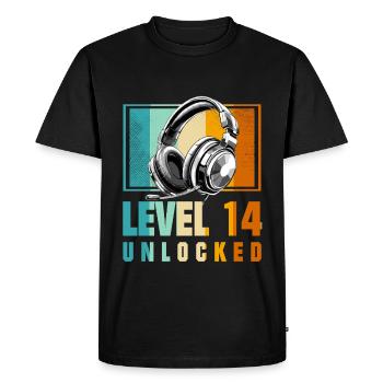 14e anniversaire Garçon Vidéo Gamer Niveau 14 Débloqué - T-shirt Premium bio Homme - noir - Devant - Nico (187cm)