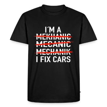 Idée cadeau de voiture mécanique - T-shirt Premium bio Homme - noir - Devant - Nico (187cm)