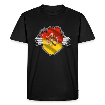 Drapeau de la Sicile Italie Palerme Trinacria Italia - T-shirt Premium bio Homme - noir - Devant - Nico (187cm)