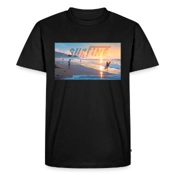 Surf au couché de soleil - T-shirt Premium bio Homme - noir - Devant - Nico (187cm)