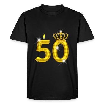 50 birthday - Crown - candle - gold - Men's Premium Organic T-Shirt - black - Front - Nico (187cm)