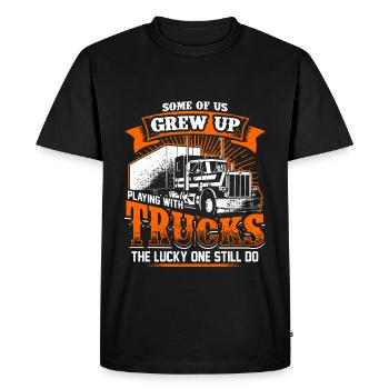 Grew Up - Trucker - EN - Men's Premium Organic T-Shirt - black - Front - Nico (187cm)