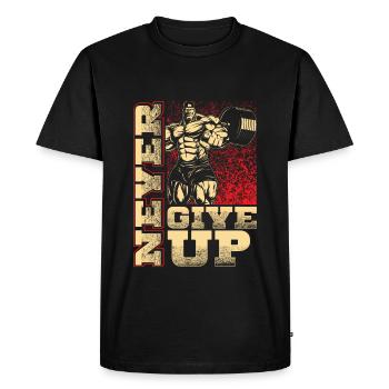 Never give up - Workout - Fitness - EN - Men's Premium Organic T-Shirt - black - Front - Nico (187cm)