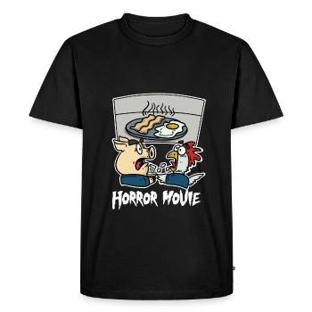 Horror movie pig chicken bacon fried egg shirt - Men's Premium Organic T-Shirt - black - Front - Nico (187cm)