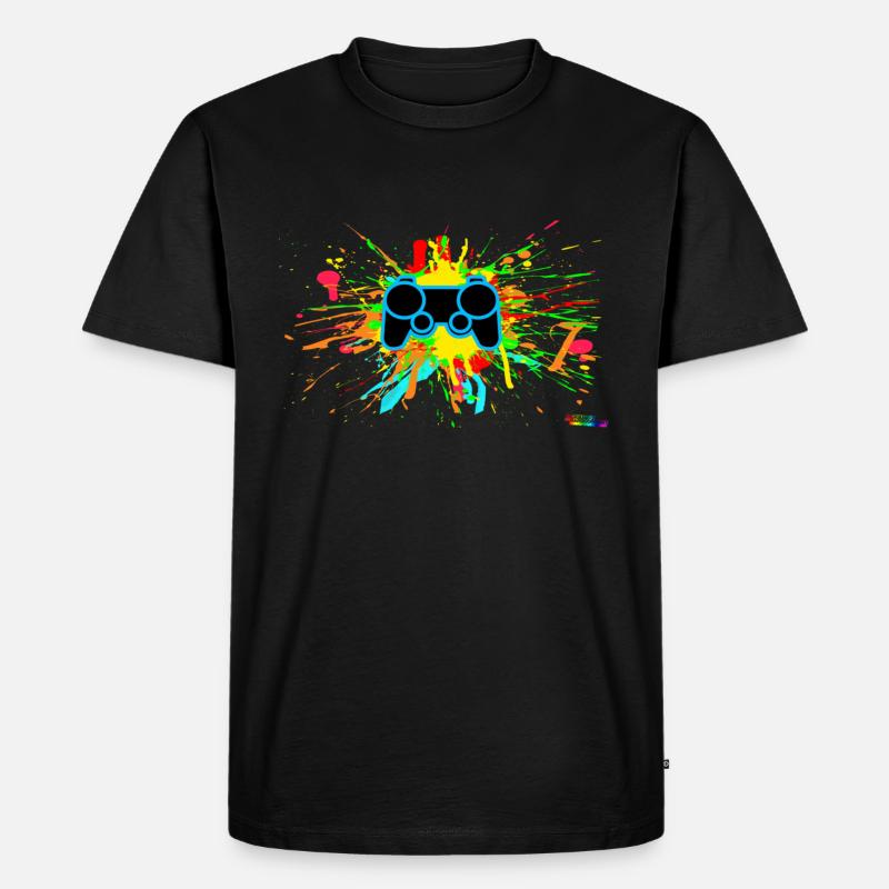 Controller-Splatter-Gamer - Männer Premium Bio T-Shirt - Schwarz