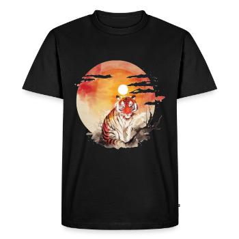 Tigre Esthétique Japon Soleil Rouge - T-shirt Premium bio Homme - noir - Devant - Nico (187cm)