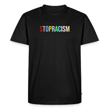 STOPRACISM - Stop Racisme - Contre le racisme - T-shirt Premium bio Homme - noir - Devant - Nico (187cm)