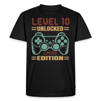 Anniversaire Niveau 10 Débloqué - T-shirt Premium bio Homme - noir - Devant - Nico (187cm)
