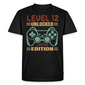 Niveau d’anniversaire 12 débloqué - T-shirt Premium bio Homme - noir - Devant - Nico (187cm)