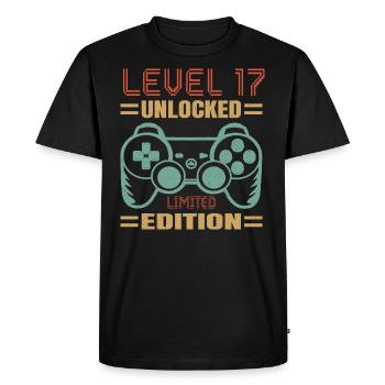 Anniversaire Niveau 17 Débloqué - T-shirt Premium bio Homme - noir - Devant - Nico (187cm)