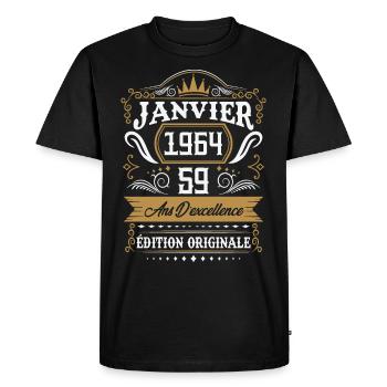Janvier 1964 59 Ans Rétro Cadeau D'anniversaire - T-shirt Premium bio Homme - noir - Devant - Nico (187cm)