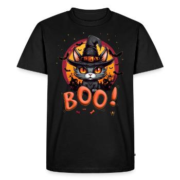 BOO! Halloween cat design for Halloween fans - Men's Premium Organic T-Shirt - black - Front - Nico (187cm)