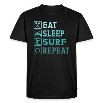 Manger dormir surfer répéter - T-shirt Premium bio Homme - noir - Devant - Nico (187cm)
