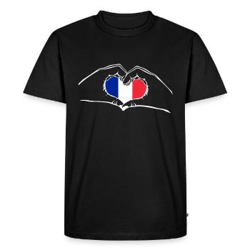 J’adore France - coeur mains - T-shirt Premium bio Homme - noir - Devant - Nico (187cm)