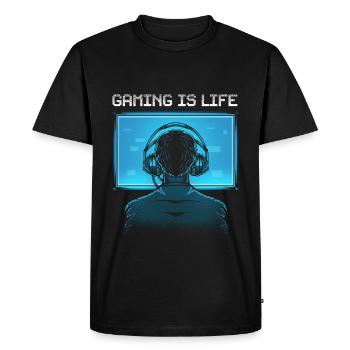 Le jeu c'est la vie - T-shirt Premium bio Homme - noir - Devant - Nico (187cm)
