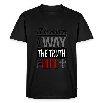 La voie la vérité la vie chrétienne Bible verset John Design Cross Men Women.psd - T-shirt Premium bio Homme - noir - Devant - Nico (187cm)