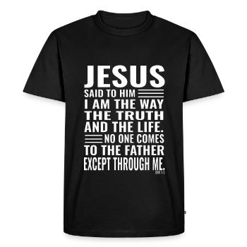 Jésus la voie la vie la vie chrétienne conception croix hommes femmes Bible verset blanc.psd - T-shirt Premium bio Homme - noir - Devant - Nico (187cm)