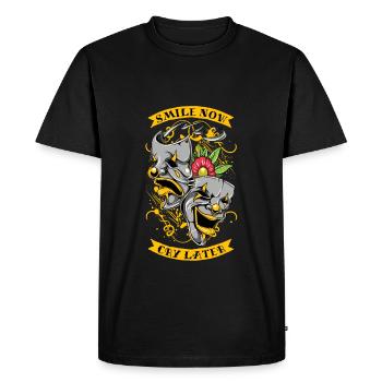 devise inspirante Sourire maintenant les vins plus tard - T-shirt Premium bio Homme - noir - Devant - Nico (187cm)