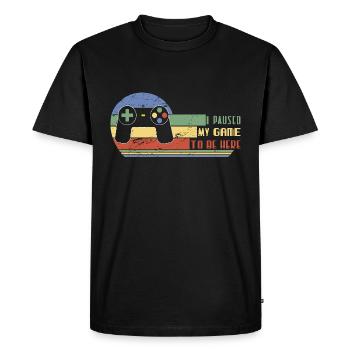 J’ai mis mon jeu en pause pour être ici - T-shirt Premium bio Homme - noir - Devant - Nico (187cm)