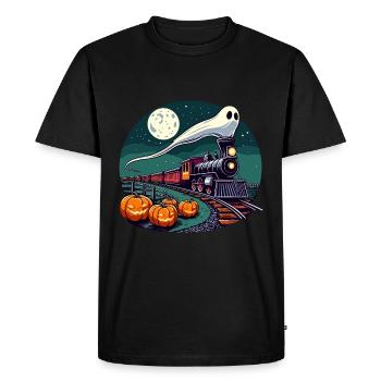Halloween Ghost Locomotive Railway Pumpkin Funny - Men's Premium Organic T-Shirt - black - Front - Nico (187cm)