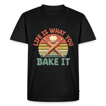 Life Is What You Bake It Pastry Bread Baking Cake - Men's Premium Organic T-Shirt - black - Front - Nico (187cm)