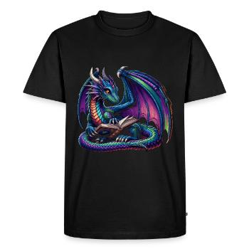 Dragon Lecture Livre Livres Rat de Bibliothèque Bibliophile - T-shirt Premium bio Homme - noir - Devant - Nico (187cm)