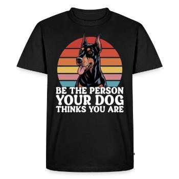 Citation Drôle Adore Chien Doberman - T-shirt Premium bio Homme - noir - Devant - Nico (187cm)