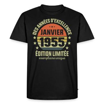 Anniversaire Millésime Fabriqué en Janvier 1955 - T-shirt Premium bio Homme - noir - Devant - Nico (187cm)