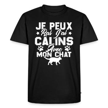 je peux pas j'ai câlins avec mon chat - T-shirt Premium bio Homme - noir - Devant - Nico (187cm)