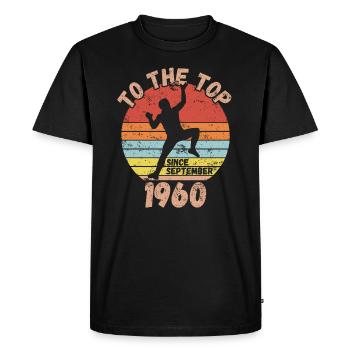 Anniversaire Escalade Bouldering depuis septembre 1960 - T-shirt Premium bio Homme - noir - Devant - Nico (187cm)