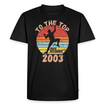Anniversaire Escalade Bouldering depuis novembre 2003 - T-shirt Premium bio Homme - noir - Devant - Nico (187cm)