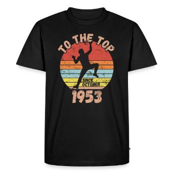 Anniversaire Escalade Bouldering depuis octobre 1953 - T-shirt Premium bio Homme - noir - Devant - Nico (187cm)