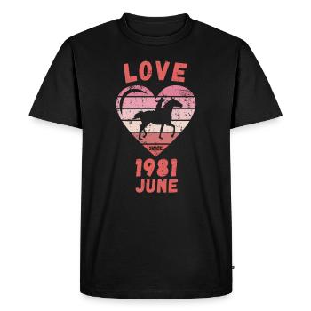 Love Horses Riding Anniversaire Juin 1981 - T-shirt Premium bio Homme - noir - Devant - Nico (187cm)