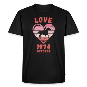 Amour équitation anniversaire Octobre 1974 - T-shirt Premium bio Homme - noir - Devant - Nico (187cm)