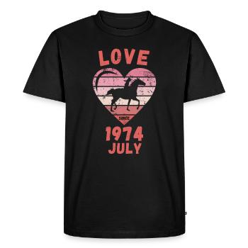 Amour équitation Anniversaire Juillet 1974 - T-shirt Premium bio Homme - noir - Devant - Nico (187cm)