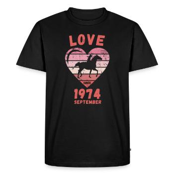 Amour équitation anniversaire Septembre 1974 - T-shirt Premium bio Homme - noir - Devant - Nico (187cm)