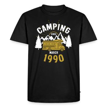 Anniversaire: Camping depuis mars 1990 Camping-car - T-shirt Premium bio Homme - noir - Devant - Nico (187cm)