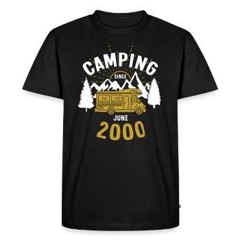 Anniversaire: Camping depuis juin 2000 Camping-car - T-shirt Premium bio Homme - noir - Devant - Nico (187cm)