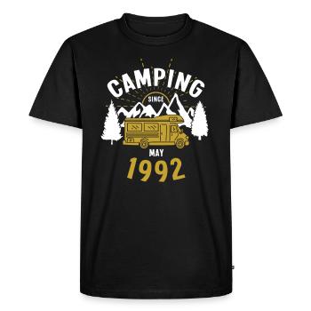 Anniversaire: Camping depuis mai 1992 Camping-car - T-shirt Premium bio Homme - noir - Devant - Nico (187cm)