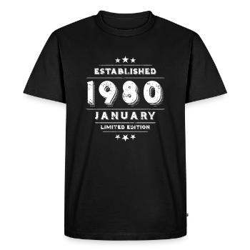 Anniversaire en janvier 1980 - janvier - T-shirt Premium bio Homme - noir - Devant - Nico (187cm)